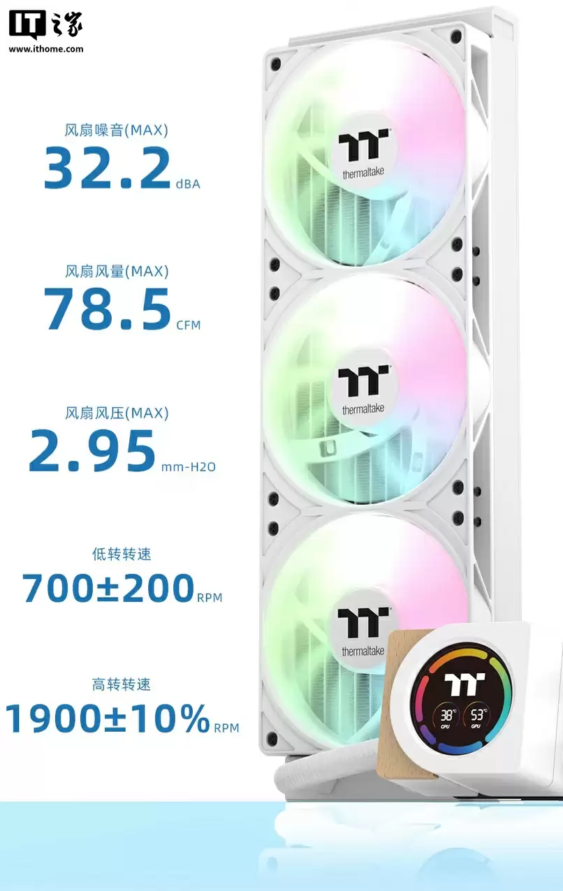曜越推出钢影・木语 360 一体式水冷散热器：冷头数显屏带木艺装饰，279 元