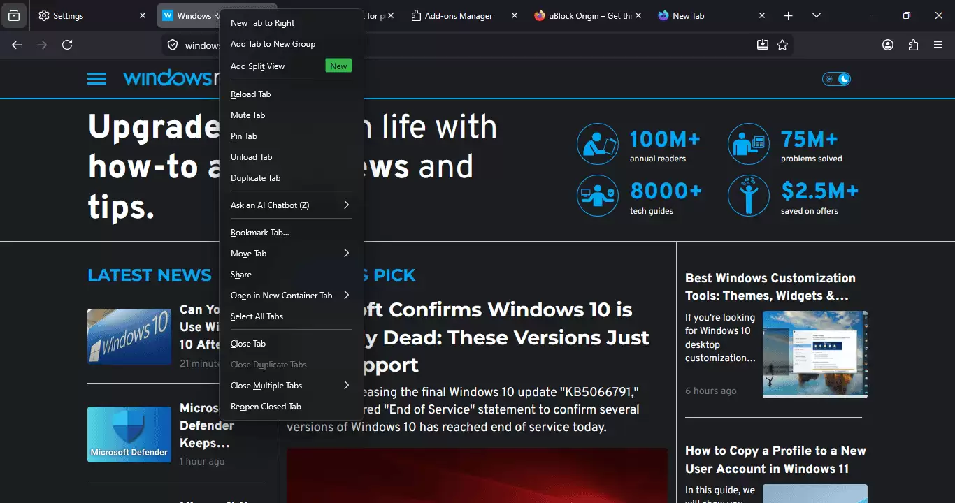 火狐 Firefox 浏览器将原生支持“分屏视图”，Nightly 版已可抢先体验