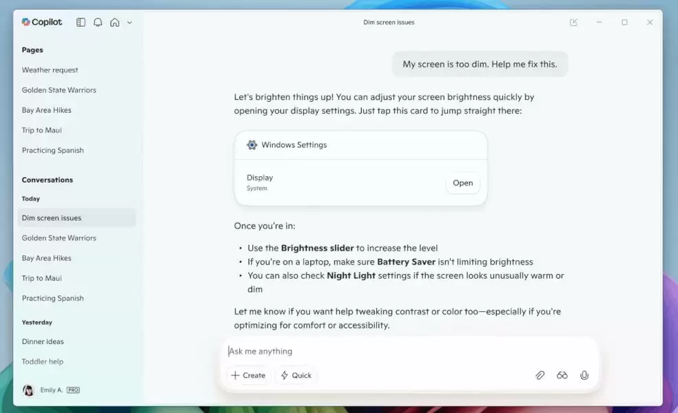 Win11 版微软 Copilot 解锁“听懂人话”:理解用户诉求,直达系统设置