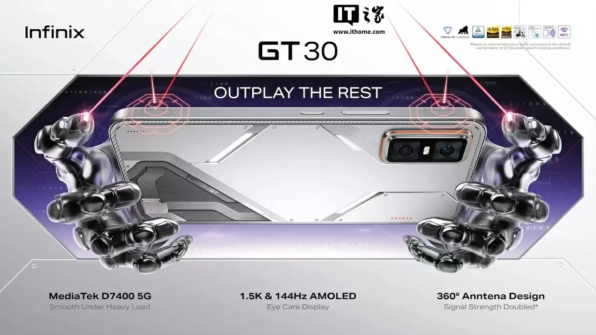 传音推出 Infinix GT 30 游戏手机：1.5K 144Hz 屏幕 + 天玑 7400 芯片，配备电容式肩键