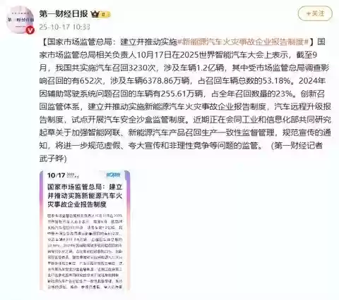 我国累计召回汽车1.2亿辆 智能驾驶成监管重点