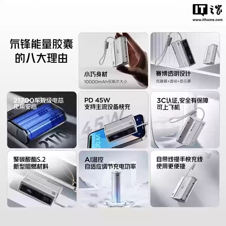 红魔氘锋能量魔块10000mAh发布:PD 45W快充、手提式快充线,首发169元