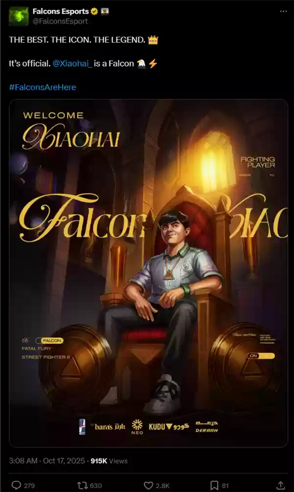 中国电竞格斗第一人！“小孩”曾卓君正式加入沙特Falcons战队