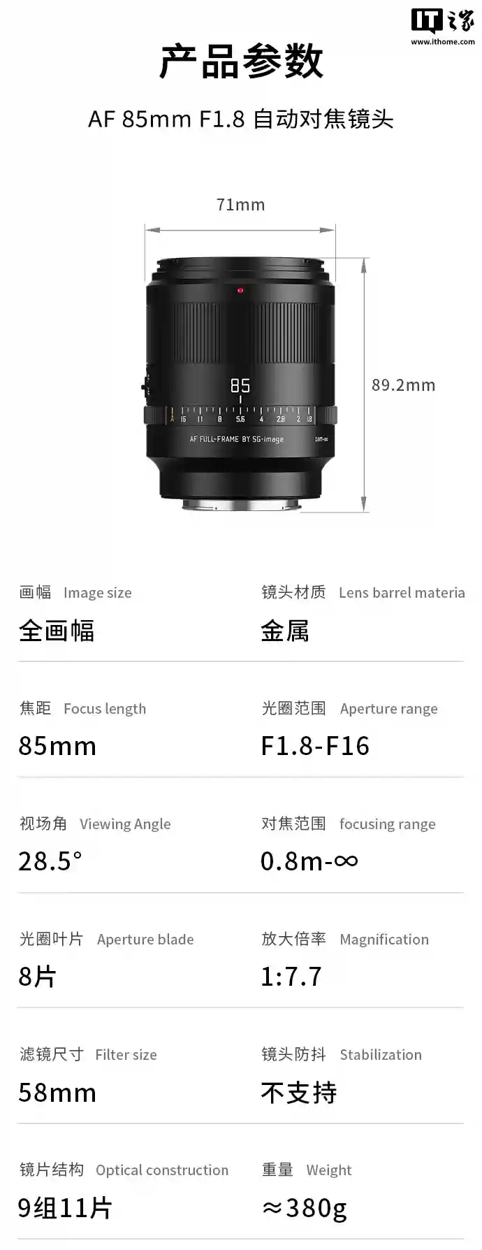 深光影像推出 AF 85mm F1.8 全画幅相机镜头尼康 Z 卡口版本，1499 元