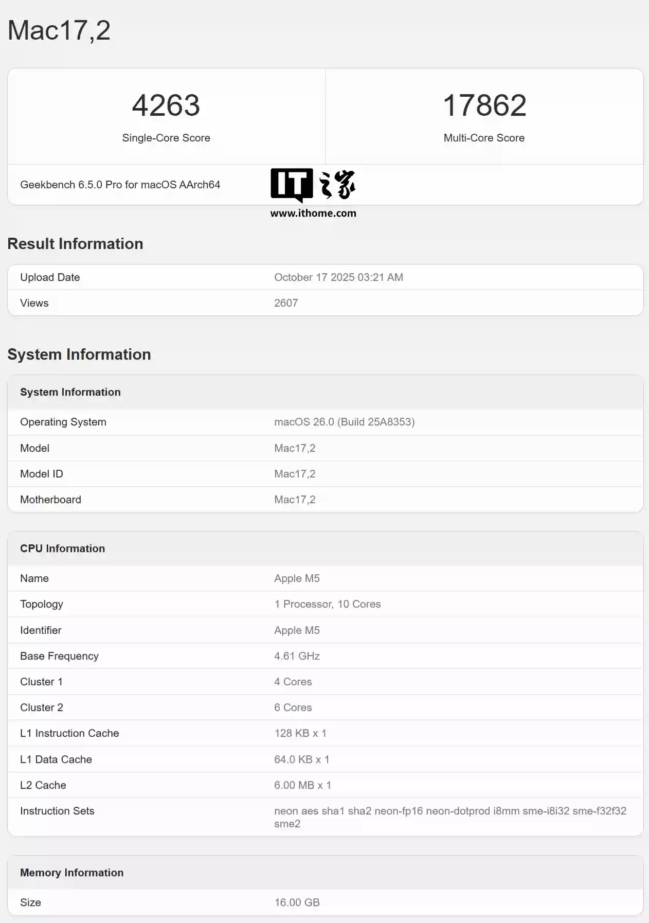 苹果 M5 MacBook Pro 跑分曝光：CPU 单核提升 14%、多核提升 21%，GPU 提升 33%