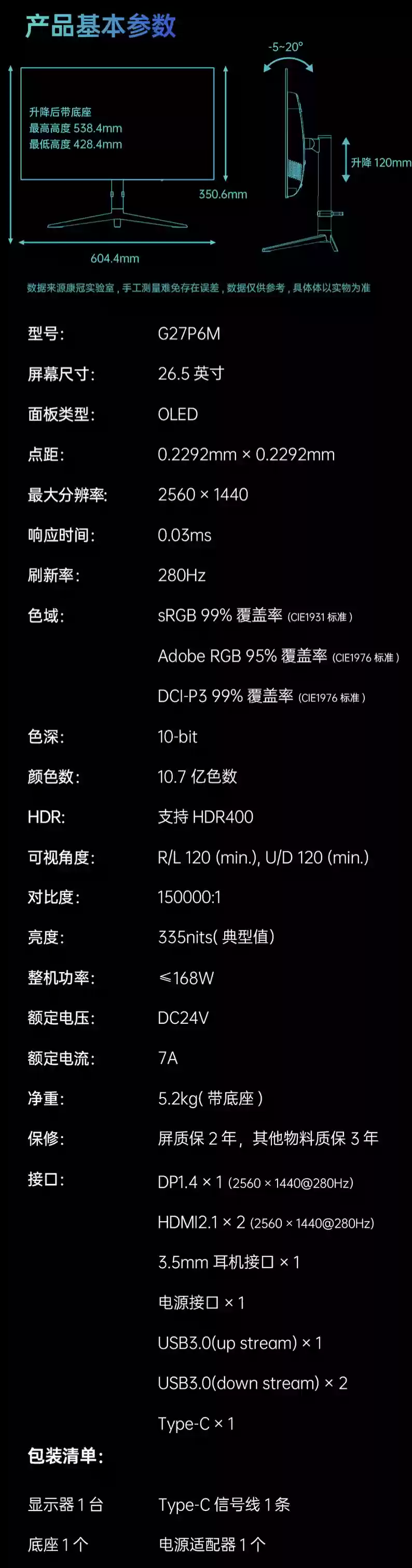 KTC 推出“G27P6M”26.5 英寸显示器：2K 280Hz OLED + 双扬，2999 元