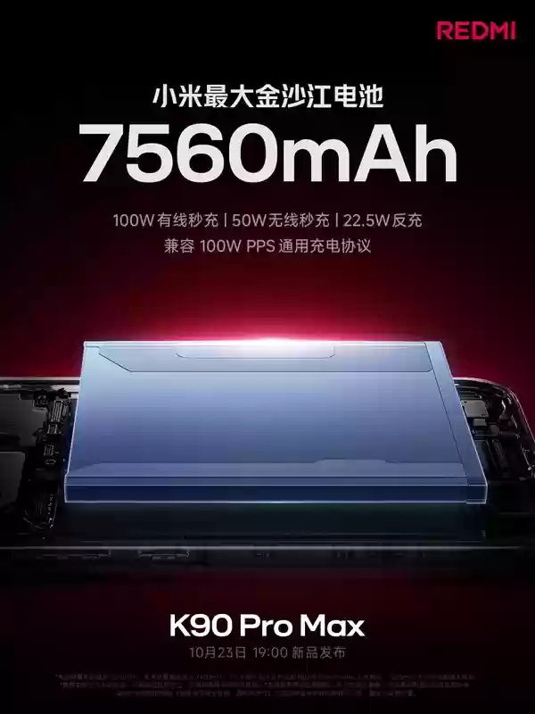REDMI K90 Pro Max发布:骁龙8至尊+7560mAh大电池+5倍潜望长焦