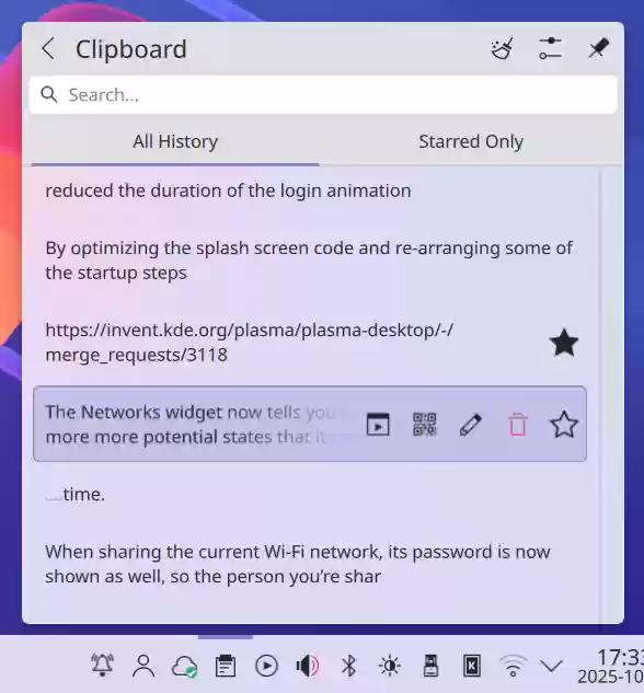 KDE Plasma 6.5 发布：带来自动明暗主题、固定剪贴板等多项目改进