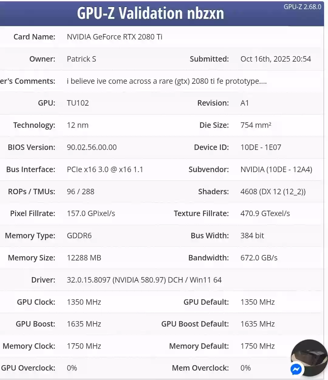 罕见英伟达 GTX 2080 Ti 原型显卡曝光：12GB 显存、384-bit 位宽、4608 核心