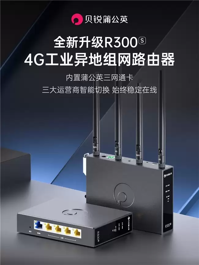 无网、弱网都不怕!贝锐蒲公英R300S异地组网路由器内置4G三网通卡