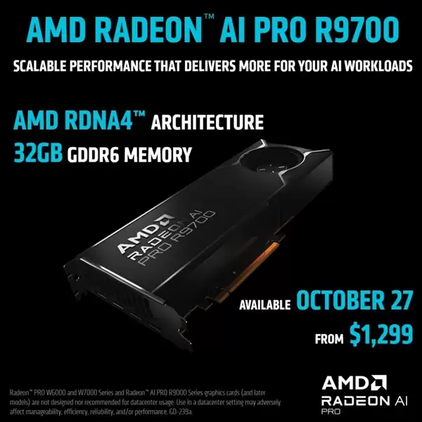 AMD最强RDNA4显卡!Radeon AI PRO R9700售价公布:1299美元