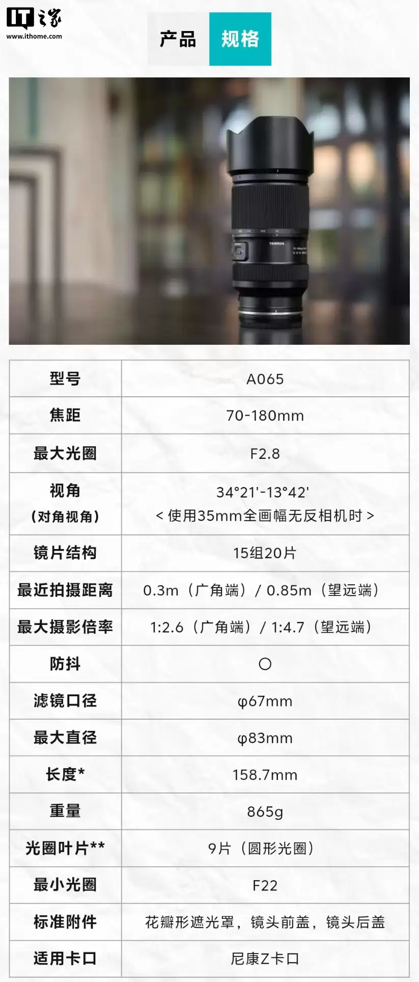 首发价 6580 元，尼康 Z 卡口版腾龙 70-180mm F/2.8 G2 镜头上市