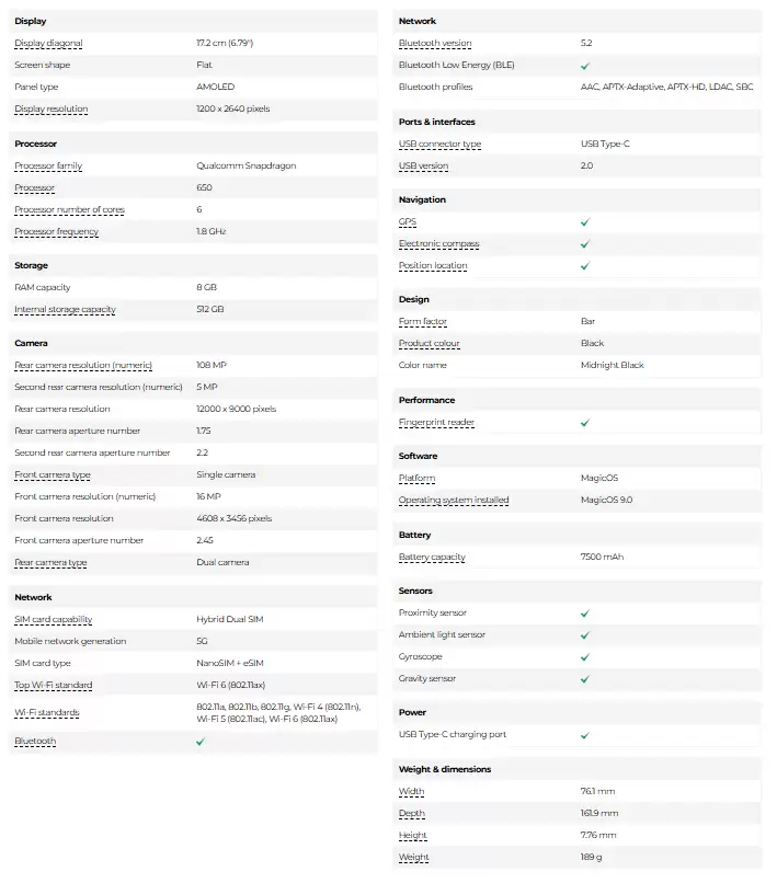 荣耀 Magic8 Lite 手机曝光：1.08 亿主摄、骁龙 6 Gen 4 芯片、7500mAh 电池
