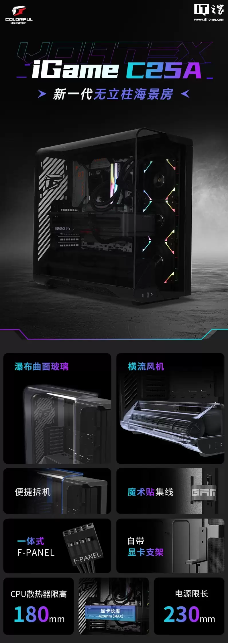 699 元七彩虹 iGame C25A VORTEX 机箱开售:瀑布曲面玻璃 + 横流风机