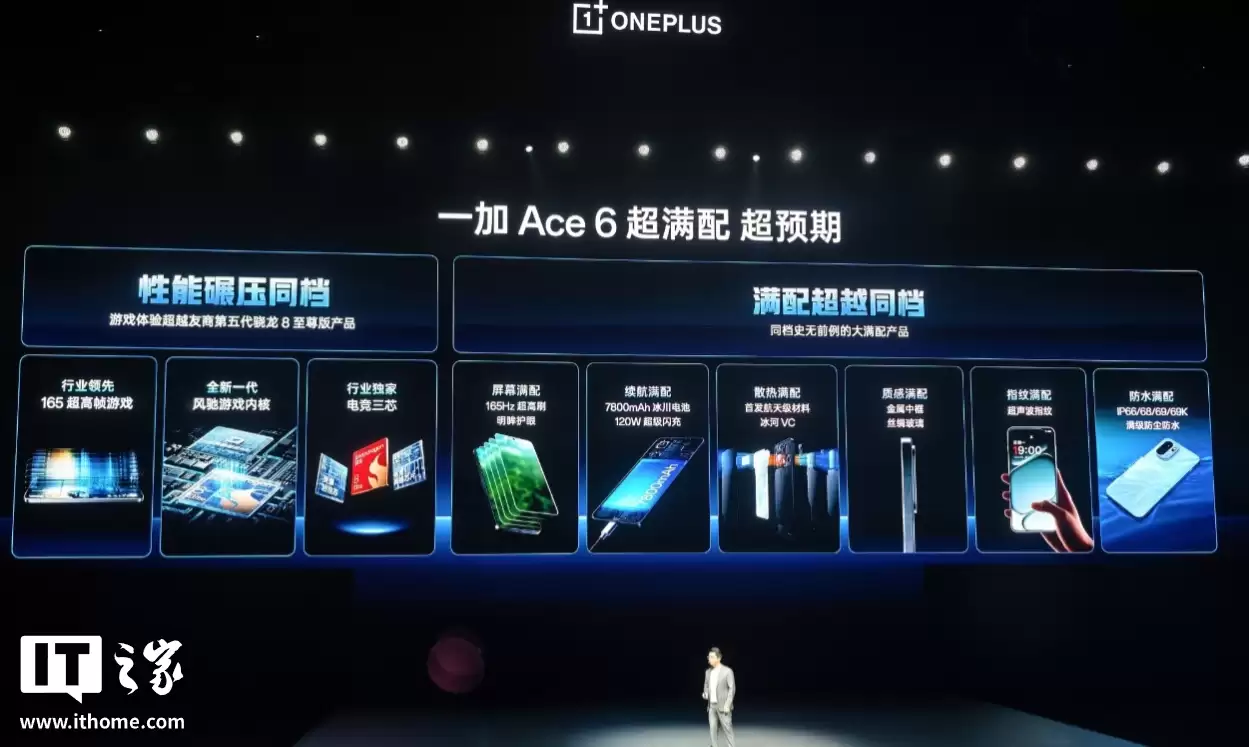 2599 元起一加 Ace 6 手机发布,骁龙 8 至尊版、同档唯一 165Hz 高刷