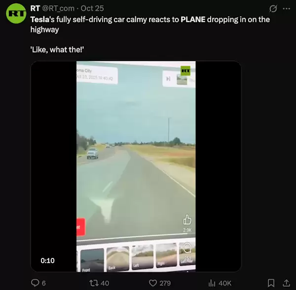 传美国一辆特斯拉用FSD避让坠毁飞机 司机辟谣:我手动操作的