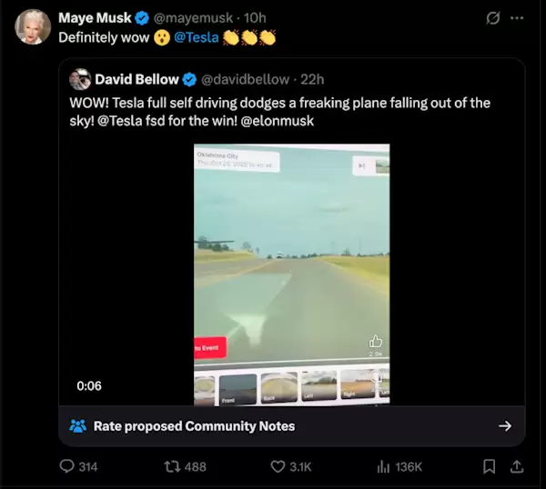 传美国一辆特斯拉用FSD避让坠毁飞机 司机辟谣:我手动操作的