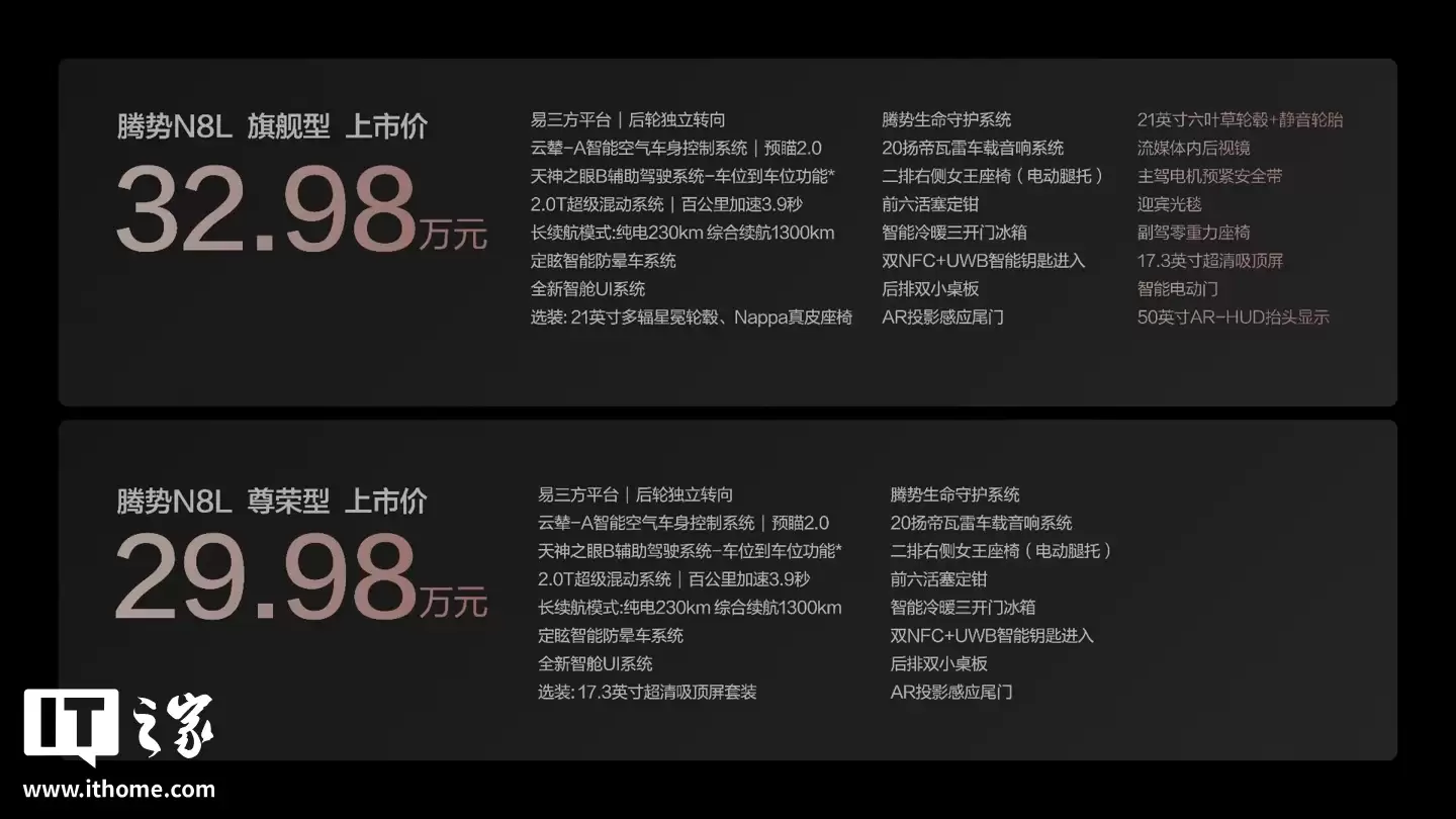 29.98 万元起比亚迪腾势 N8L 大六座 SUV 上市，230km 插混、易三方、冰箱彩电大沙发