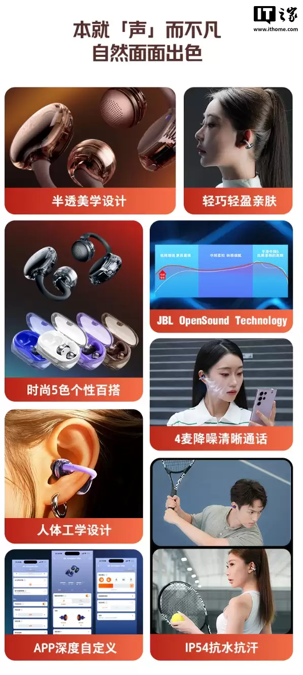JBL SOUNDGEAR CLIPS 琉璃扣开放式耳机首发:半透明外观、24小时续航,首发价1151.1元