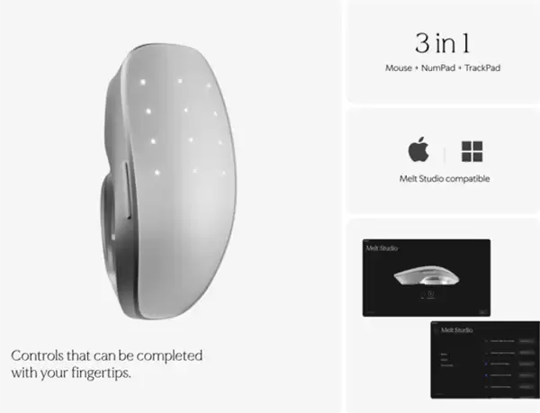 一鼠三用!Melt集鼠标、触摸板、数字键盘于一身:1680元