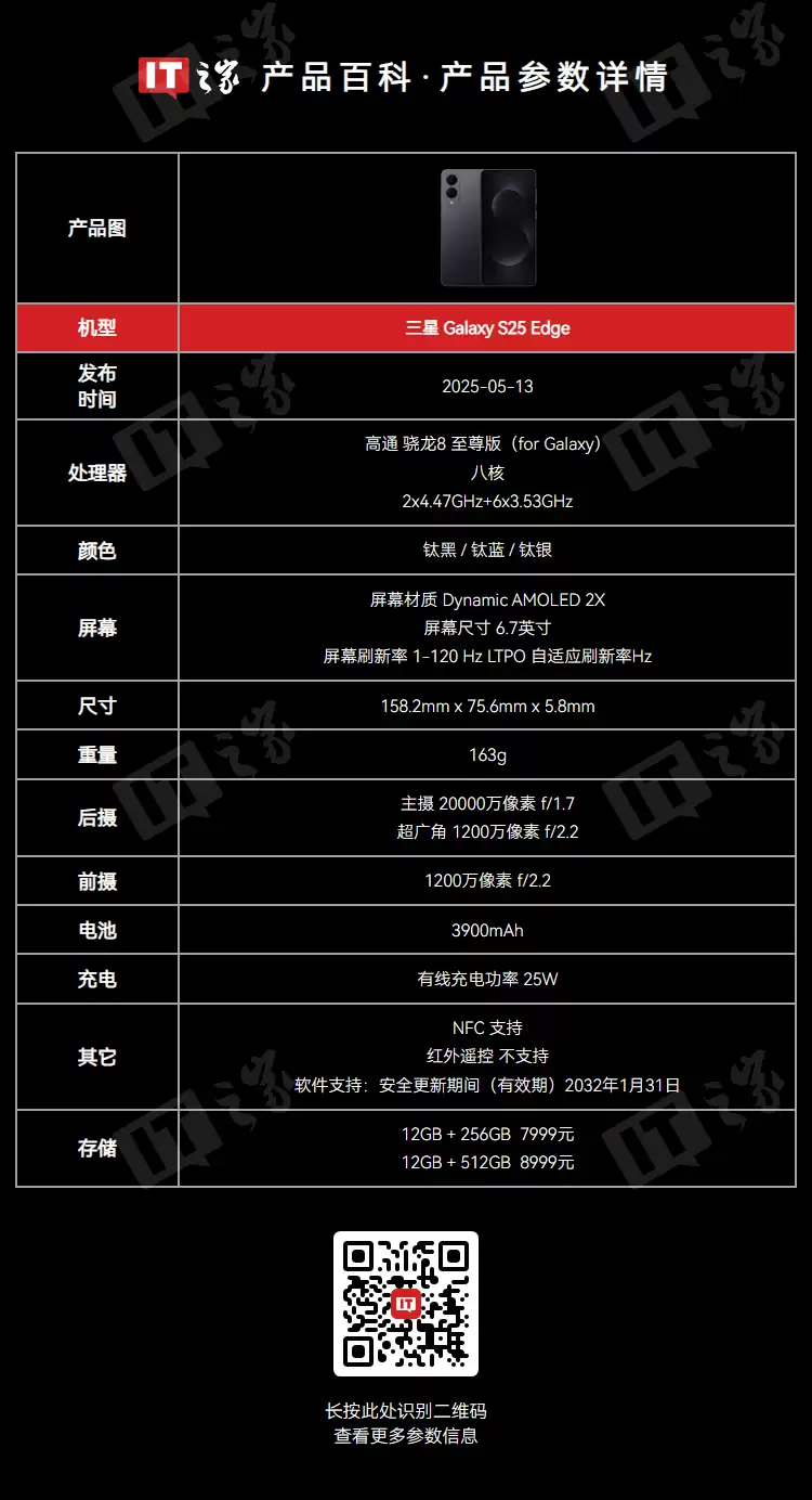实体 SIM 双卡 + 双镜头：三星 S25 Edge 超薄手机 7999 → 4409 元京东补贴再降价