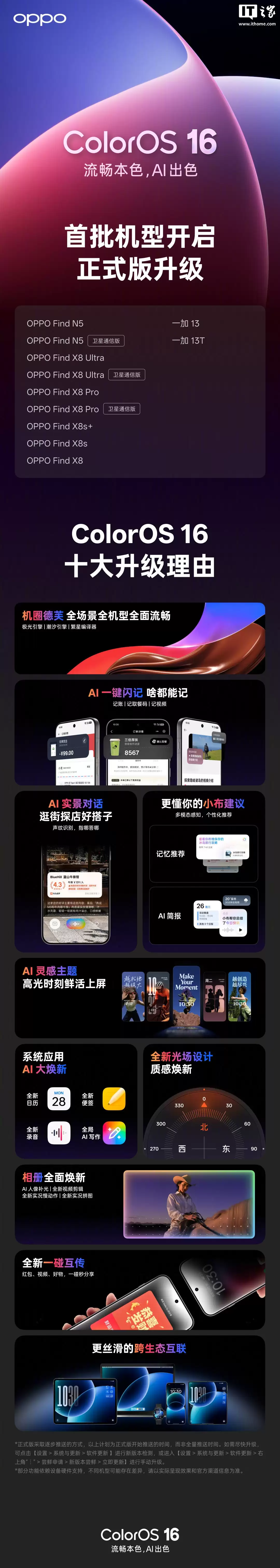 OPPO ColorOS 16 首批 11 款机型开启正式版尝鲜升级,含 Find N5 / X8 等