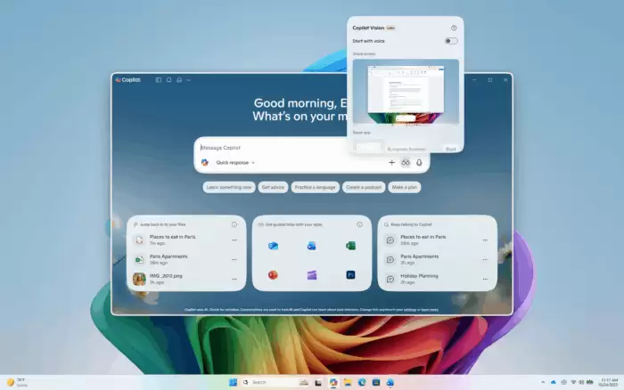 不再吵扰同事：微软 Win11 版 AI 视觉助手 Copilot Vision 首次支持文本输入