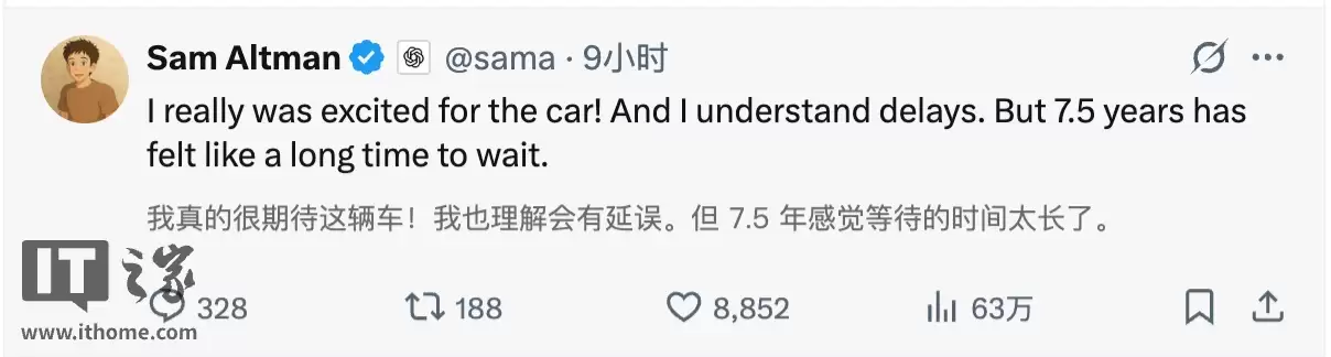 等了七年半、不能顺利退订，特斯拉 Roadster 准车主奥特曼在线“催交付”
