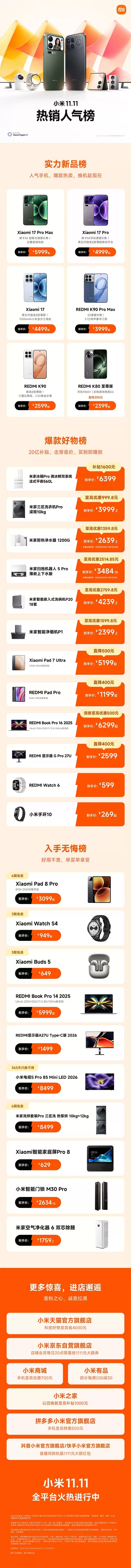 小米双11战报出炉：全渠道累计支付金额突破182亿