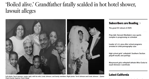 远超法定49℃上限!美国男子在酒店洗澡被热水烫死