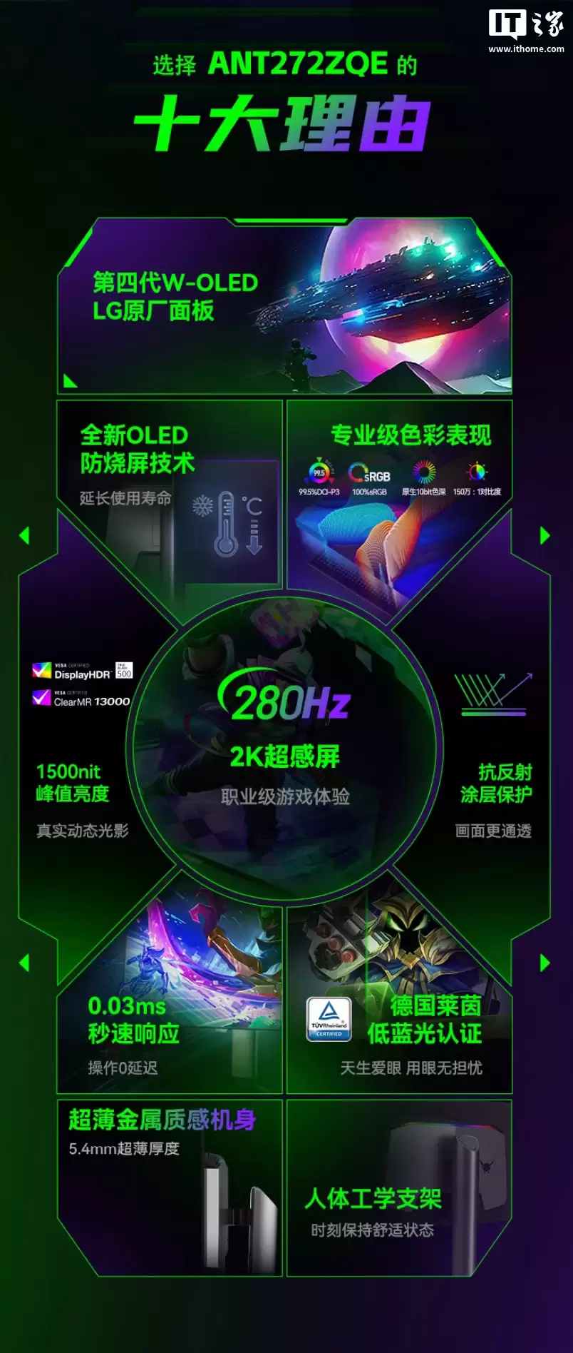蚂蚁电竞推出“ANT272ZQE”26.5 英寸显示器：2K 280Hz W-OLED、原生 10-Bit，2999 元
