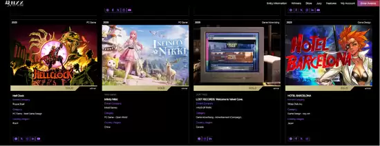 NYX Game Awards 部分奖项截图