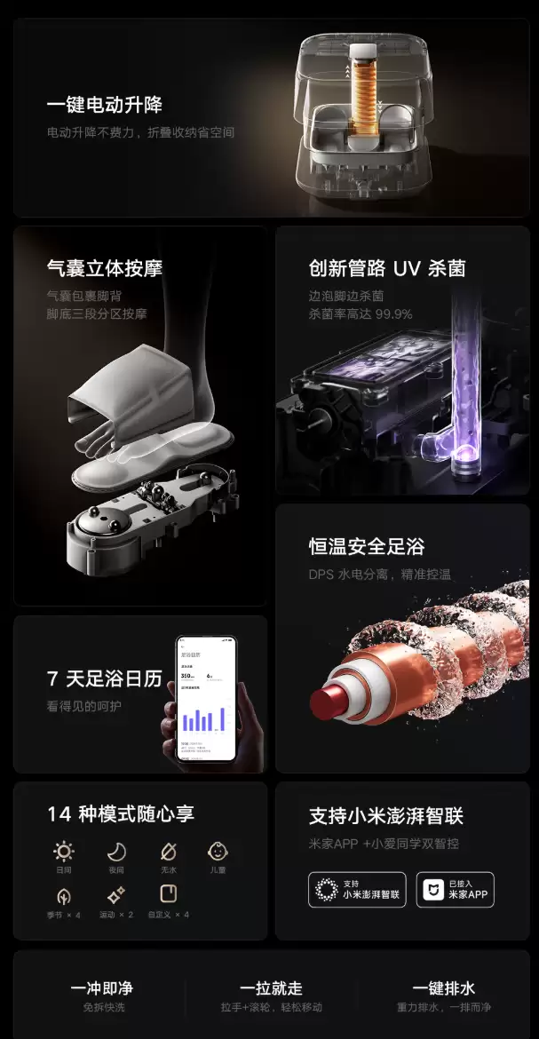 小米米家智能气泡足浴器2 Pro升降款预售:一键自动折叠,1149元