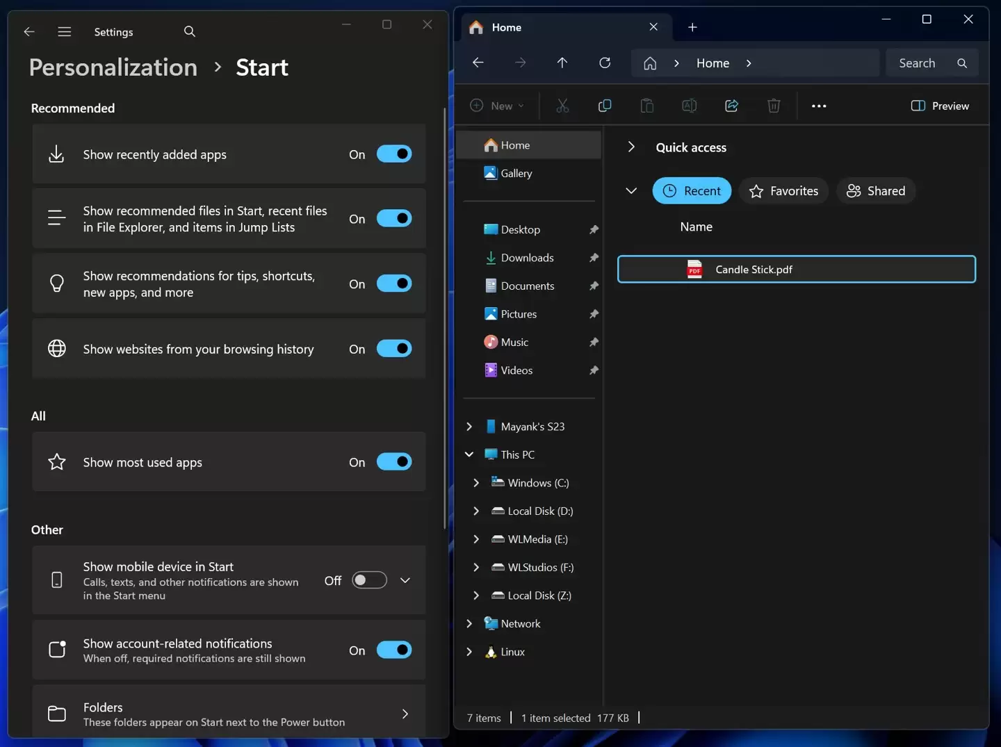 微软 Win11 可隐藏开始菜单推荐内容，换来两大核心功能