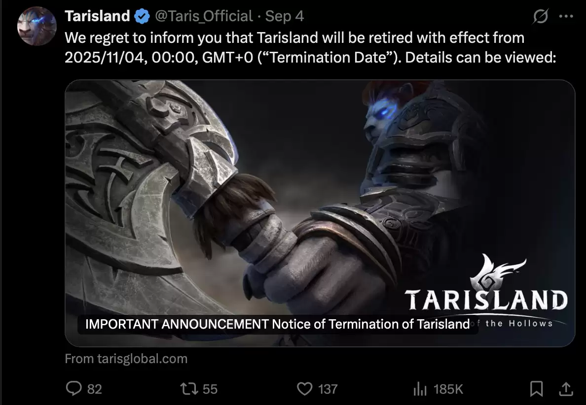 上线1年半:腾讯游戏《塔瑞斯世界》国际服今日停服