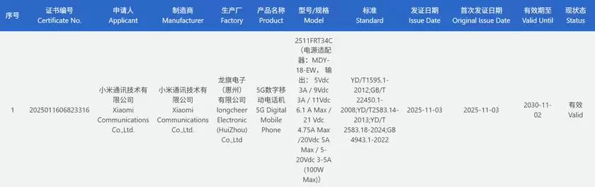 REDMI Turbo 5获3C认证：首发天玑8500、支持100W充电