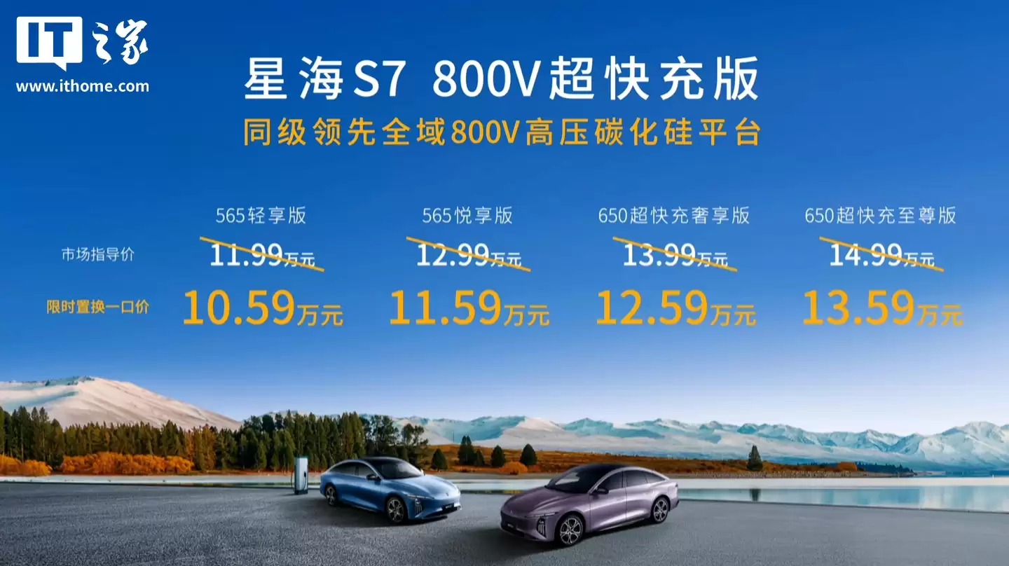 限时置换一口价 10.59 万元起：东风风行星海 S7 800V 碳化硅超充版开启预售，搭载 FSD 悬架
