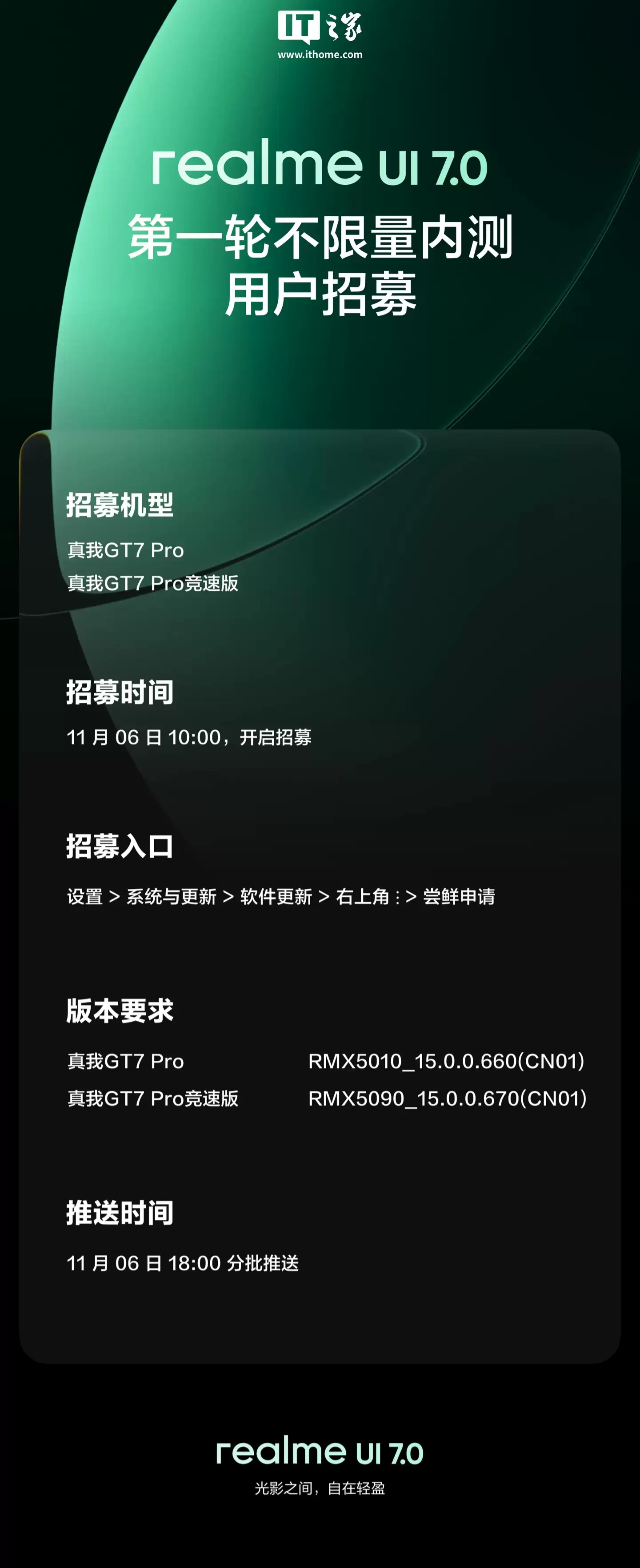 realme UI 7.0 第一轮不限量内测用户招募明日开启，首批覆盖真我 GT7 Pro 系列