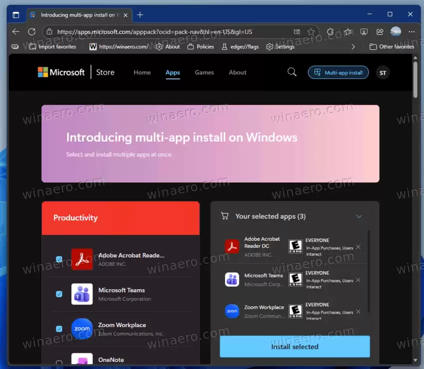 网页版微软应用商店上线批量安装:可选64款热门应用、一次最多安装16款