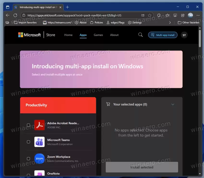 网页版微软应用商店上线批量安装:可选64款热门应用、一次最多安装16款