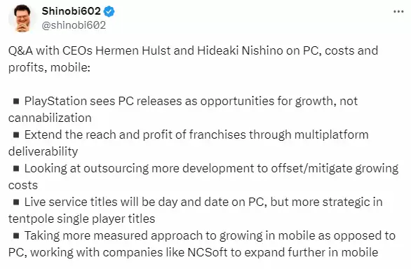索尼重视PC市场，考虑外包更多开发