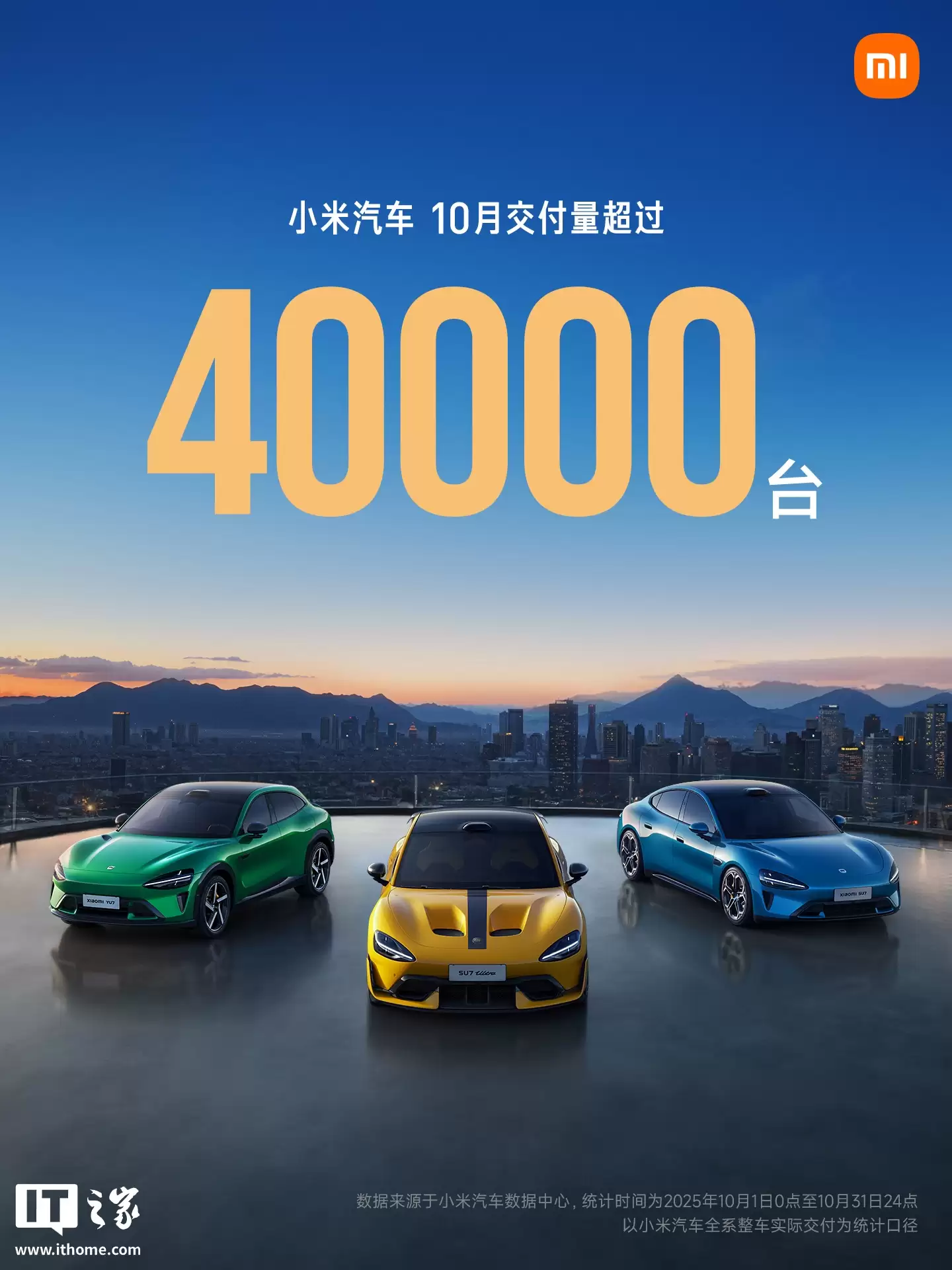 小米汽车 10 月零销售量 48654 辆，YU7 单月 33662 辆已超特斯拉 Model Y