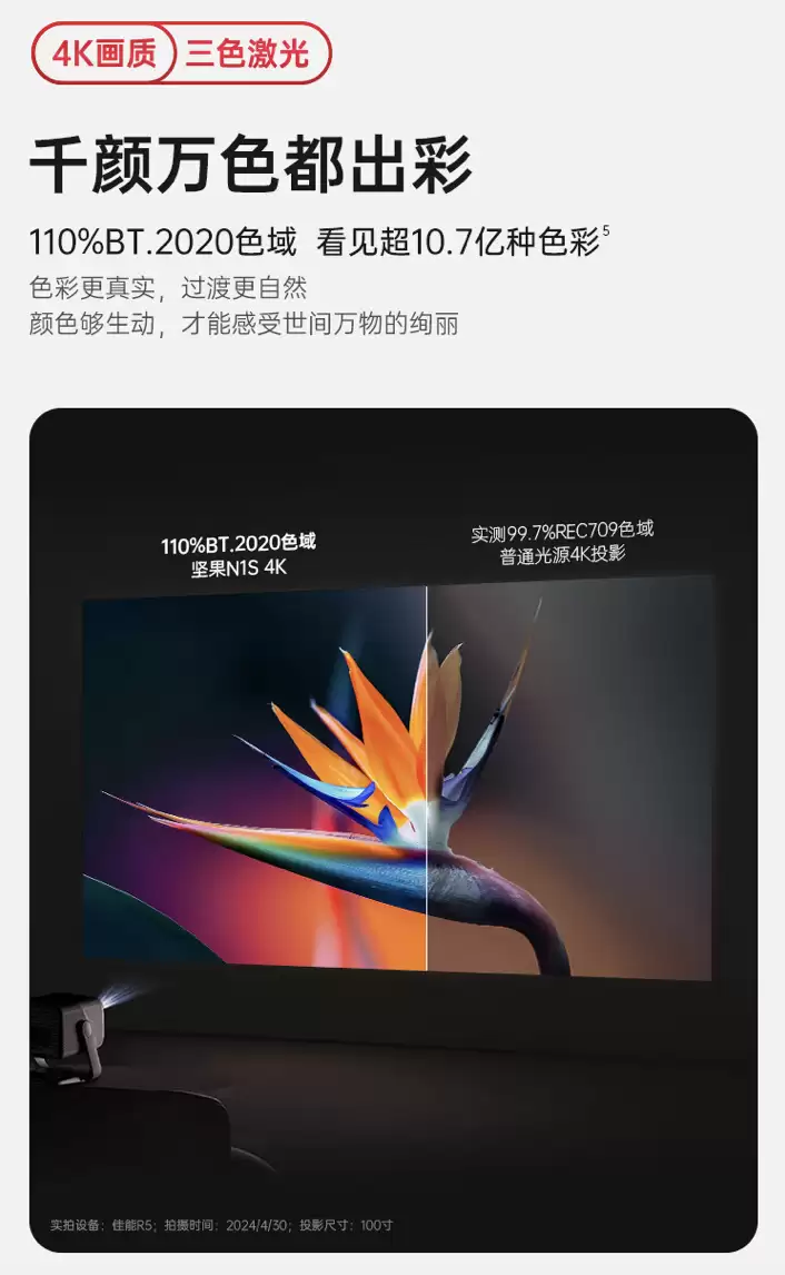 “抖4K”分辨率三色光机:坚果 N1S 投影仪 2982 元新低 3 期免息