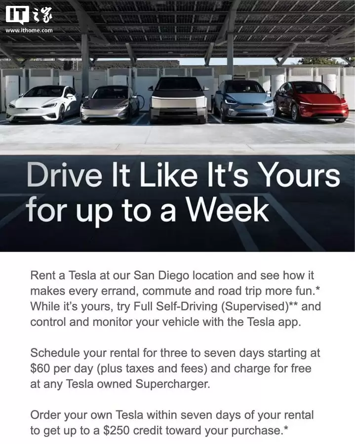 特斯拉在美推出自营租车计划：日租金 60 美元起，含免费超充与 FSD