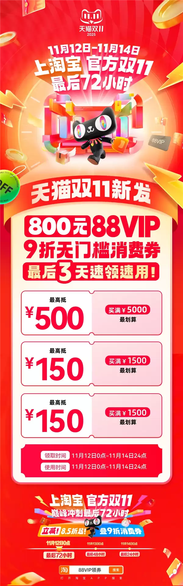 天猫双11突然加码：新发最后一波88VIP消费券