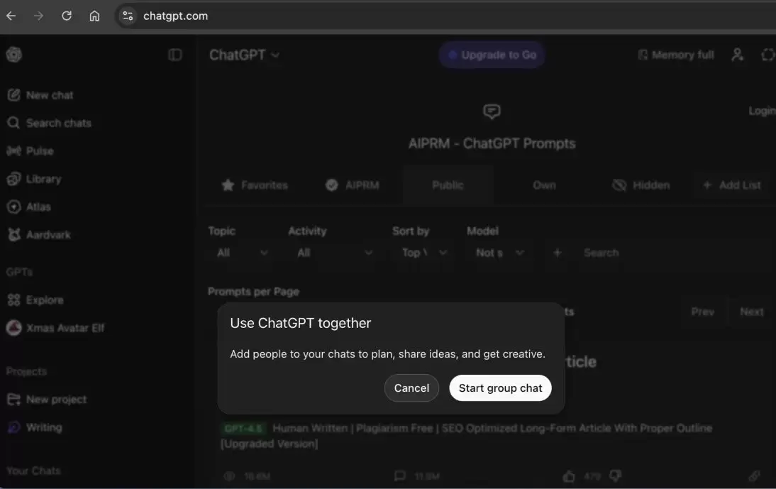 ChatGPT 内测“群聊”功能,OpenAI 计划推出“共享项目”模式
