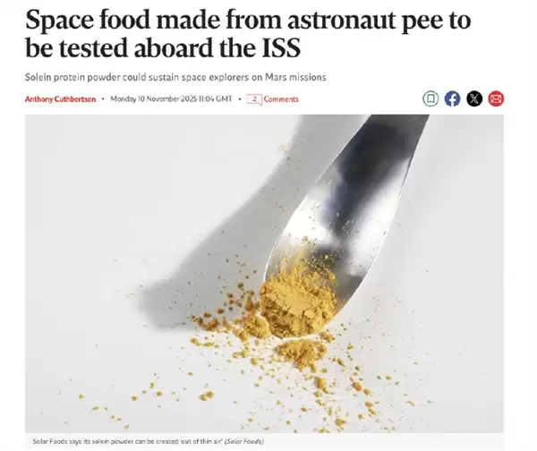 自给自足 科学家测试将宇航员尿液制成太空食品