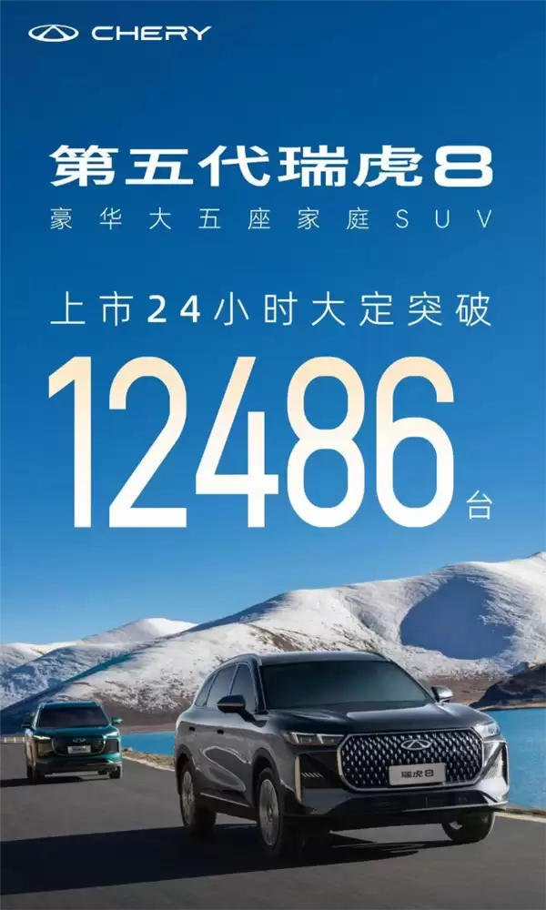 奇瑞最畅销SUV！第五代瑞虎8上市24小时 大定12486台