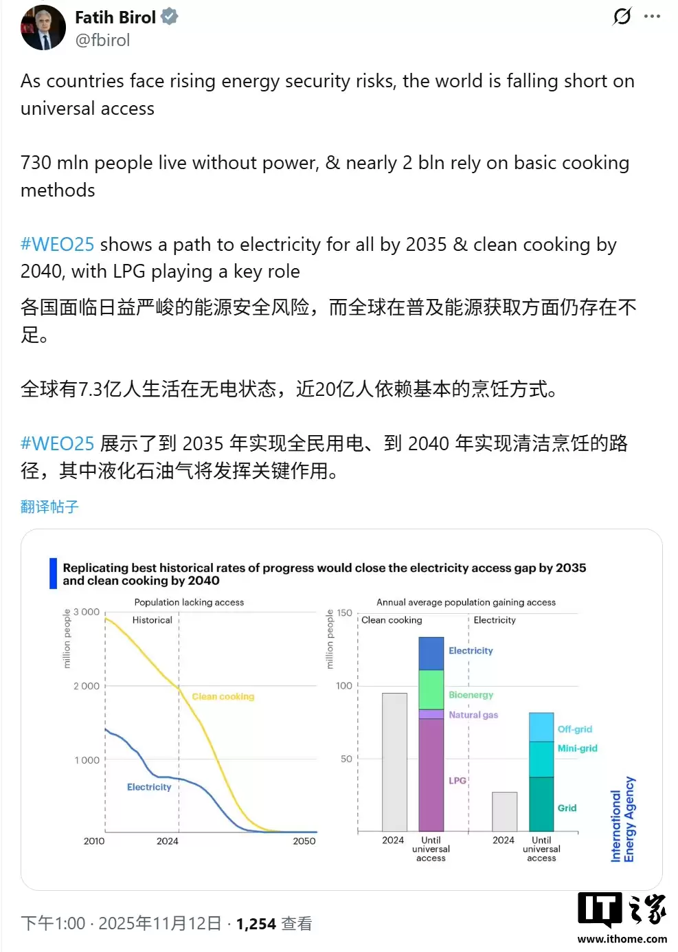 每日1.13亿桶：国际能源署预测全球石油和天然气需求将持续增长至2050年