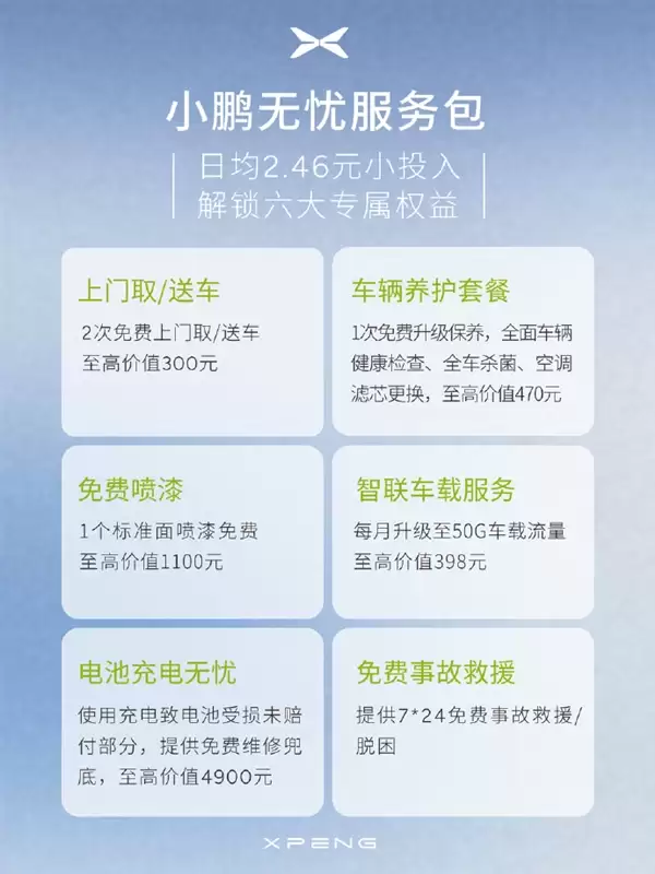 899元/年 小鹏“无忧服务包”正式上线：享价值7600元六大服务